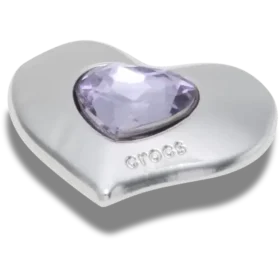 Bijoux Jibbitz « Cœur » argentés et violets avec pierres Smt Gem