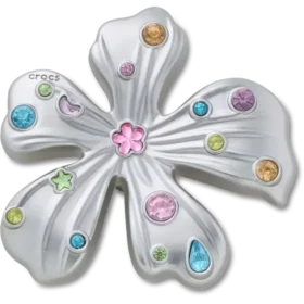 Bijoux Jibbitz « Fleur » en argent avec pierre métallisée