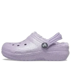 Chaussures pour enfants : Classic Lined Clog en cuir doublé de Glitter « Violet »