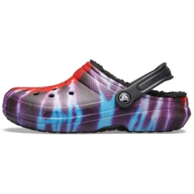 Crocs Classic Tie-Dye Stay Warm Cozy : chaussons de sport unisexes, violet et rouge