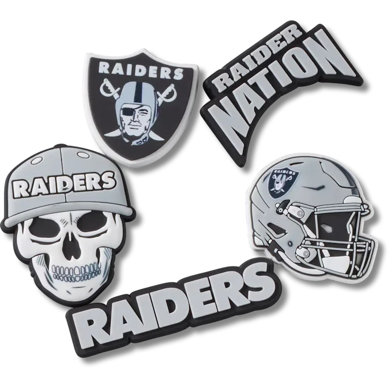 Lot de 5 Bijoux de chaussures Jibbitz™ des Las Vegas Raiders de la NFL Lot de 5 Bijoux de chaussures Jibbitz™ des Las Vegas Raiders de la NFL
