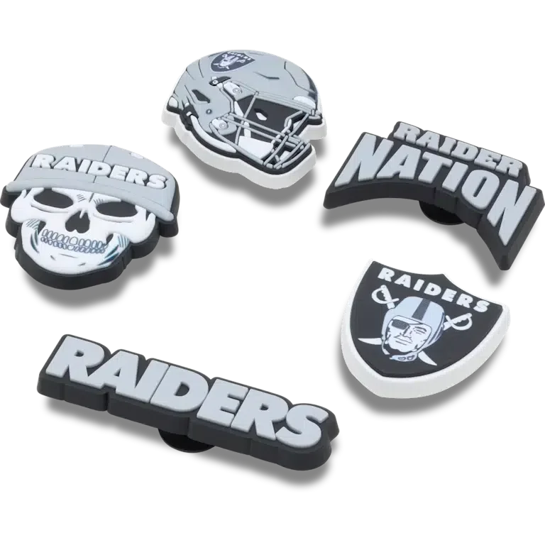 Lot de 5 Bijoux de chaussures Jibbitz™ des Las Vegas Raiders de la NFL Lot de 5 Bijoux de chaussures Jibbitz™ des Las Vegas Raiders de la NFL