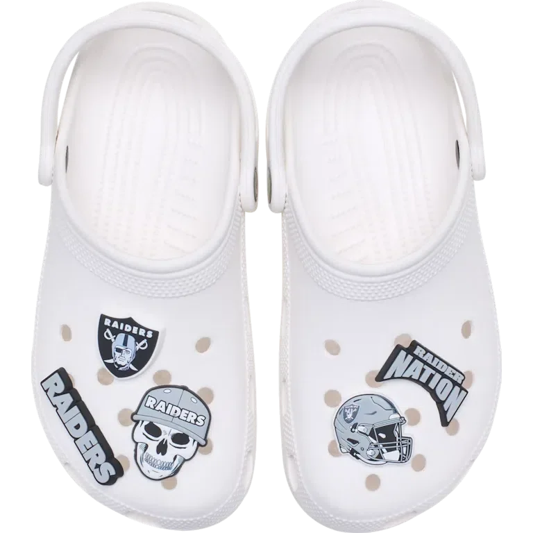 Lot de 5 Bijoux de chaussures Jibbitz™ des Las Vegas Raiders de la NFL Lot de 5 Bijoux de chaussures Jibbitz™ des Las Vegas Raiders de la NFL