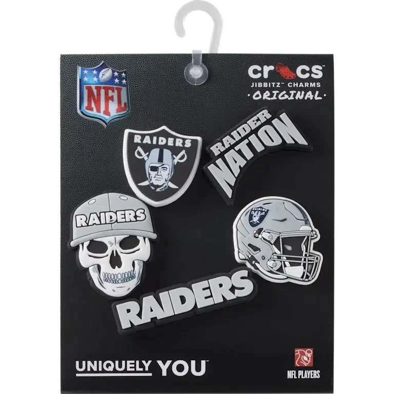 Lot de 5 Bijoux de chaussures Jibbitz™ des Las Vegas Raiders de la NFL Lot de 5 Bijoux de chaussures Jibbitz™ des Las Vegas Raiders de la NFL