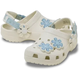 Sabot classique en denim pour tout-petits avec bride arrière réglable et motif floral